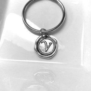 Miniature Monogram Initial Letter V Charm Gift Key ring Keychain